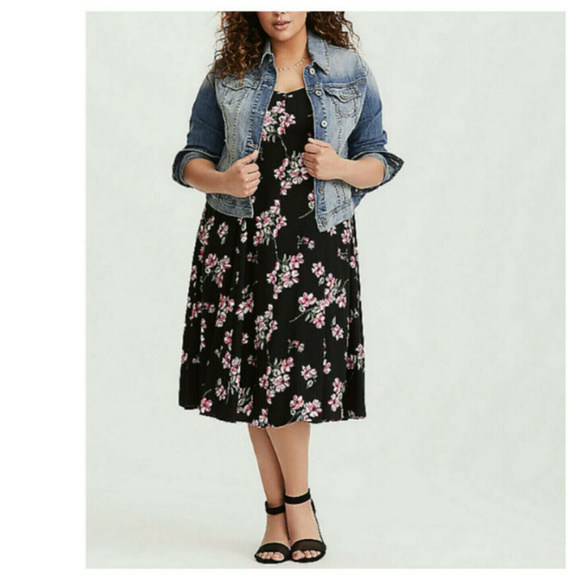 Torrid Midi Dress Blk Floral Challis 3X - Picture 1 of 4